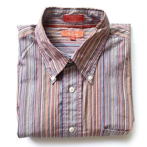 Faconnable Mens Button Down Cotton Dress Shirt XXL Multi Color Stripes